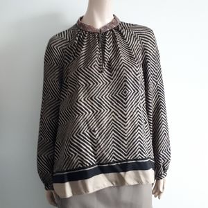 Elizabeth and James | Geometric Print Silk Tunic Blouse